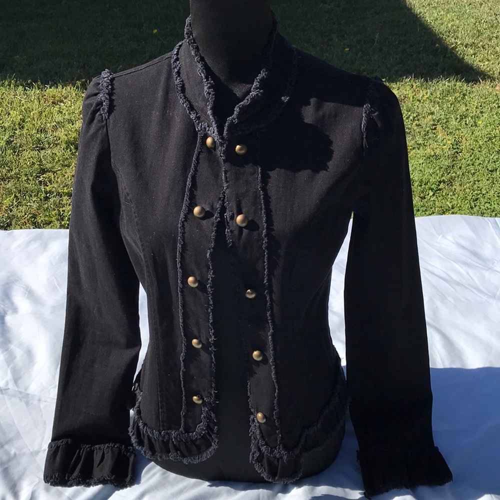 Luii black blazer with gold round buttons long sleeve women Upscale Boutique